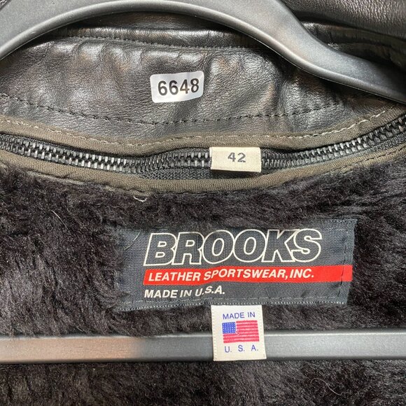 Vintage Brooks Leather Jacket Mens 42 Motorcycle Biker Belted USA 80s Lined - Picture 7 of 16